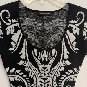 Jealous Tomato Black Silver Damask Bodycon‎ Knit Short Sleeve Dress S
